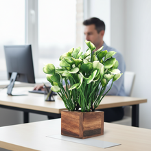 Artificial Water Plant White Wood Pot ( Height 18 cm)