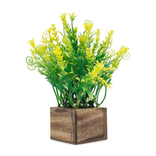 Artificial Grass Yellow Leaves in Wood Pot ( Height 18 cm)