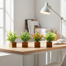 Artificial Flower Potted Plants in Wooden Pot (4 Pack)  Height 18 cm