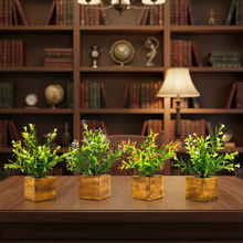 Artificial Flower Potted Plants in Wooden Pot (4 Pack)  Height 18 cm