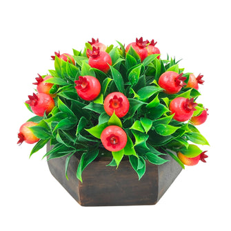 Artificial Fruit Pomegranate in Wood Hexagon Pot - 15cm Height - Home & Office Decor Elegant Potted Plant for Tabletop Enhancement