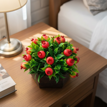 Artificial Fruit Pomegranate in Wood Hexagon Pot - 15cm Height - Home & Office Decor Elegant Potted Plant for Tabletop Enhancement