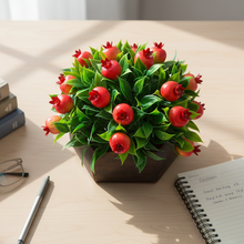 Artificial Fruit Pomegranate in Wood Hexagon Pot - 15cm Height - Home & Office Decor Elegant Potted Plant for Tabletop Enhancement