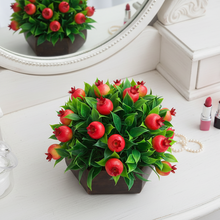 Artificial Fruit Pomegranate in Wood Hexagon Pot - 15cm Height - Home & Office Decor Elegant Potted Plant for Tabletop Enhancement