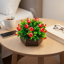 Artificial Fruit Pomegranate in Wood Hexagon Pot - 15cm Height - Home & Office Decor Elegant Potted Plant for Tabletop Enhancement