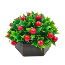 Artificial Fruit Cherry in Wood Hexagon Pot - 15cm Height - Home & Office Decor Elegant Potted Plant for Tabletop Enhancement