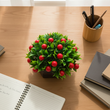 Artificial Fruit Cherry in Wood Hexagon Pot - 15cm Height - Home & Office Decor Elegant Potted Plant for Tabletop Enhancement
