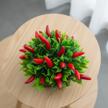 Artificial Plant Chilli in Wood Hexagon Pot - 15cm Height - Home & Office Decor Elegant Potted Plant for Tabletop Enhancement