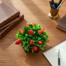 Artificial Strawberry in Wood Hexagon Pot - 15cm Height - Home & Office Decor Elegant Potted Plant for Tabletop Enhancement