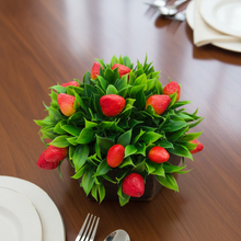 Artificial Strawberry in Wood Hexagon Pot - 15cm Height - Home & Office Decor Elegant Potted Plant for Tabletop Enhancement