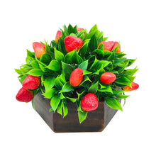 Artificial Strawberry in Wood Hexagon Pot - 15cm Height - Home & Office Decor Elegant Potted Plant for Tabletop Enhancement