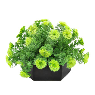 Artificial Coriander Plant in Wood Hexagon Pot - 15cm Height - Home & Office Decor Elegant Potted Plant for Tabletop Enhancement