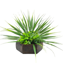 Artificial Wild Grass Plant in Wood Hexagon Pot - 20cm Height - Home & Office Decor Elegant Potted Plant for Tabletop Enhancement