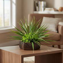 Artificial Wild Grass Plant in Wood Hexagon Pot - 20cm Height - Home & Office Decor Elegant Potted Plant for Tabletop Enhancement