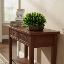 Artificial Hackleberry Green Plant in Wood Hexagon Pot - 15cm Height - Home & Office Decor Elegant Potted Plant for Tabletop Enhancement