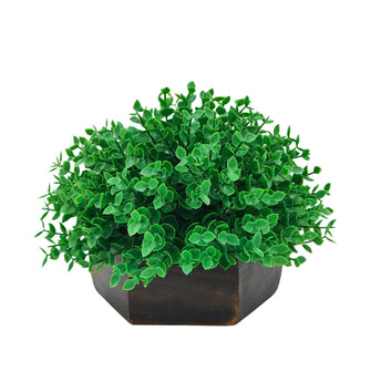 Artificial Hackleberry Green Plant in Wood Hexagon Pot - 15cm Height - Home & Office Decor Elegant Potted Plant for Tabletop Enhancement