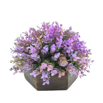 Artificial Hackleberry Purple Plant in Wood Hexagon Pot - 15cm Height - Home & Office Decor Elegant Potted Plant for Tabletop Enhancement