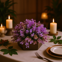 Artificial Hackleberry Purple Plant in Wood Hexagon Pot - 15cm Height - Home & Office Decor Elegant Potted Plant for Tabletop Enhancement