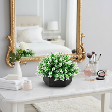 Artificial Hackleberry White Plant in Wood Hexagon Pot - 15cm Height - Home & Office Decor Elegant Potted Plant for Tabletop Enhancement