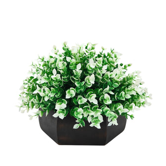 Artificial Hackleberry White Plant in Wood Hexagon Pot - 15cm Height - Home & Office Decor Elegant Potted Plant for Tabletop Enhancement