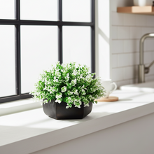 Artificial Hackleberry White Plant in Wood Hexagon Pot - 15cm Height - Home & Office Decor Elegant Potted Plant for Tabletop Enhancement