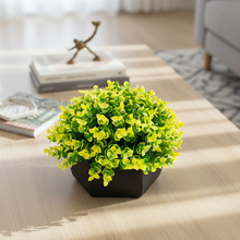 Artificial Hackleberry Yellow Plant in Wood Hexagon Pot - 15cm Height - Home & Office Decor Elegant Potted Plant for Tabletop Enhancement