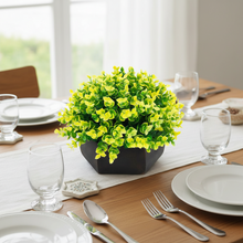 Artificial Hackleberry Yellow Plant in Wood Hexagon Pot - 15cm Height - Home & Office Decor Elegant Potted Plant for Tabletop Enhancement
