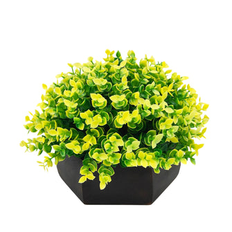 Artificial Hackleberry Yellow Plant in Wood Hexagon Pot - 15cm Height - Home & Office Decor Elegant Potted Plant for Tabletop Enhancement