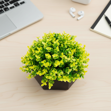 Artificial Hackleberry Yellow Plant in Wood Hexagon Pot - 15cm Height - Home & Office Decor Elegant Potted Plant for Tabletop Enhancement
