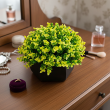 Artificial Hackleberry Yellow Plant in Wood Hexagon Pot - 15cm Height - Home & Office Decor Elegant Potted Plant for Tabletop Enhancement