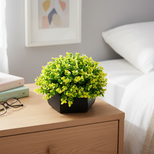 Artificial Hackleberry Yellow Plant in Wood Hexagon Pot - 15cm Height - Home & Office Decor Elegant Potted Plant for Tabletop Enhancement
