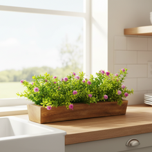 Artificial Flowering Plant Gardenia in  Wood Planter  Design-03