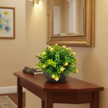 Artificial Flower Leaves in Wood Hexagon Pot - Yellow - 14cm Height - Home & Office Decor Elegant Potted Plant for Tabletop Enhancement