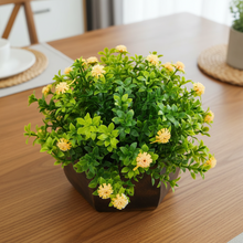 Artificial Flower Leaves in Wood Hexagon Pot - Yellow - 14cm Height - Home & Office Decor Elegant Potted Plant for Tabletop Enhancement
