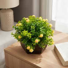 Artificial Flower Leaves in Wood Hexagon Pot - Yellow - 14cm Height - Home & Office Decor Elegant Potted Plant for Tabletop Enhancement
