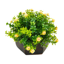 Artificial Flower Leaves in Wood Hexagon Pot - Yellow - 14cm Height - Home & Office Decor Elegant Potted Plant for Tabletop Enhancement