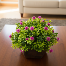 Artificial Flower Leaves in Wood Hexagon Pot - Purple - 14cm Height - Home & Office Decor Elegant Potted Plant for Tabletop Enhancement