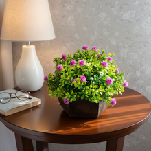 Artificial Flower Leaves in Wood Hexagon Pot - Purple - 14cm Height - Home & Office Decor Elegant Potted Plant for Tabletop Enhancement