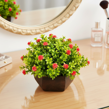Artificial Flower Leaves in Wood Hexagon Pot - Red - 14cm Height - Home & Office Decor Elegant Potted Plant for Tabletop Enhancement