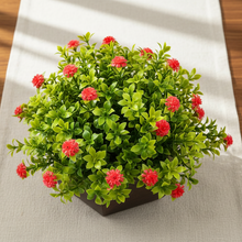 Artificial Flower Leaves in Wood Hexagon Pot - Red - 14cm Height - Home & Office Decor Elegant Potted Plant for Tabletop Enhancement