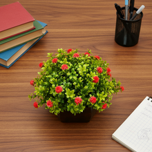 Artificial Flower Leaves in Wood Hexagon Pot - Red - 14cm Height - Home & Office Decor Elegant Potted Plant for Tabletop Enhancement