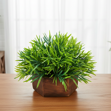 Artificial Mini Bamboo Plant in Wood Hexagon Pot - 18cm Height - Home & Office Decor Elegant Potted Plant for Tabletop Enhancement