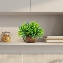 Artificial Mini Bamboo Plant in Wood Hexagon Pot - 18cm Height - Home & Office Decor Elegant Potted Plant for Tabletop Enhancement