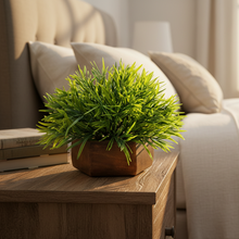 Artificial Mini Bamboo Plant in Wood Hexagon Pot - 18cm Height - Home & Office Decor Elegant Potted Plant for Tabletop Enhancement