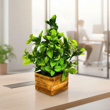 Artificial Leaves Plant in Wooden Pot Perfect Potted Decoration for Home Living Room & Office Spaces Height - 29cm