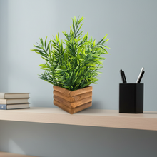 Artificial Plant Mini Bamboo in Wooden Pot Perfect Potted Decoration for Home Living Room & Office Spaces Height - 29cm