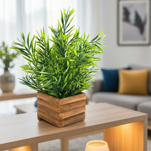 Artificial Plant Mini Bamboo in Wooden Pot Perfect Potted Decoration for Home Living Room & Office Spaces Height - 29cm