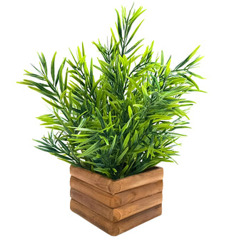 Artificial Plant Mini Bamboo in Wooden Pot Perfect Potted Decoration for Home Living Room & Office Spaces Height - 29cm