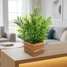 Artificial Plant Mini Bamboo in Wooden Pot Perfect Potted Decoration for Home Living Room & Office Spaces Height - 29cm