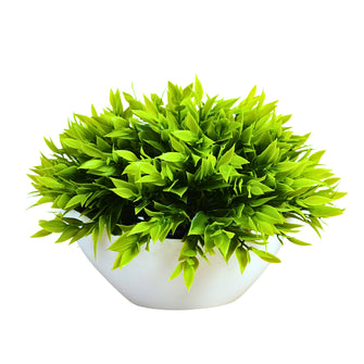 Artificial Plant Green Leaves in Boat Pot - 18cm Height - Home & Office Decor Elegant Potted Plant for Tabletop Enhancement